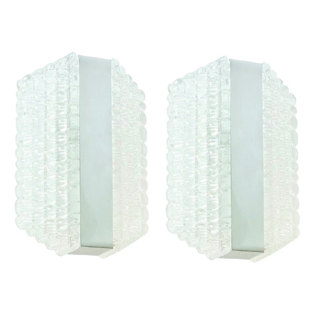 Mid-Century Modern Glass and Chrome Wall Sconces from Kaiser Leuchten, 1960s, Set of 2 For Sale
