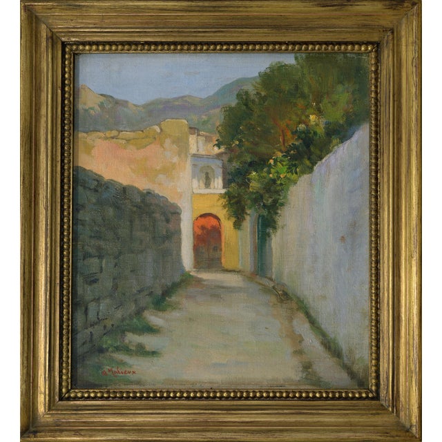 1940s Alfredo Mahieux, Light Beyond the Alley in Ischia, 1949, Oil Painting on Board, Framed For Sale - Image 5 of 5