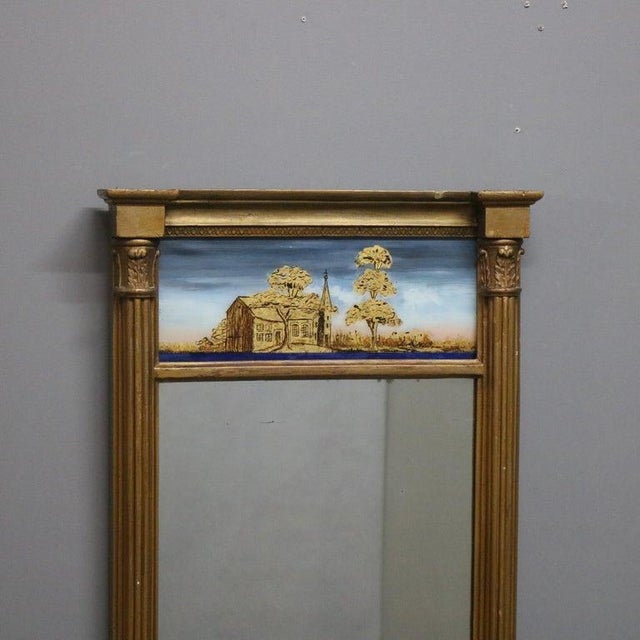 Antique Giltwood Eglomise Wall Mirror, Reverse Painted Countryside Church, C1 For Sale - Image 4 of 10