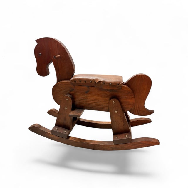Mid-Century Modern Vintage Solid Wood Rocking Horse. Sculptural Rocking Accent Chair, Nursery Statement Piece. Mid-Century Modern Style For Sale - Image 3 of 9