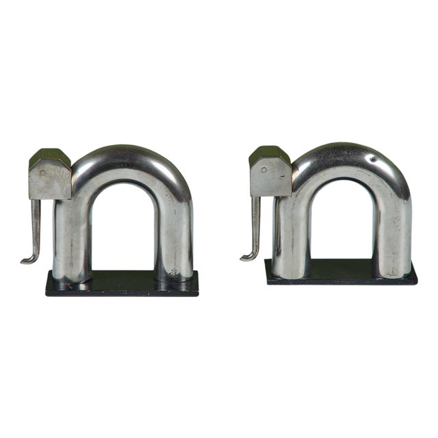 Pair of Chrome Elephant Bookends by Walter von Nessen for Chase USA For Sale