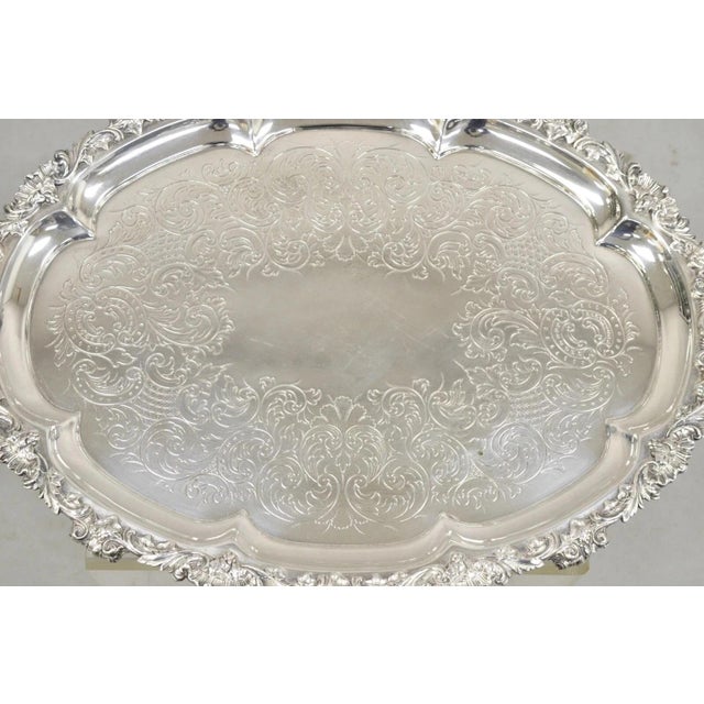 Sheffield Antique Victorian English Sheffield Ornate Oval Footed Serving Platter Bar Tray For Sale - Image 4 of 11