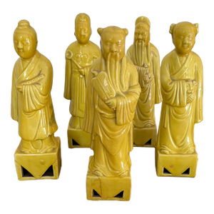 Mid 20th Century Taoist Immortals in Golden Yellow-Set of Five Figures