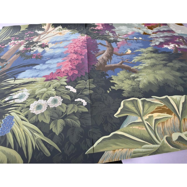 Art Deco Landscape Panoramic Murals Hand Painted Wallpaper on Gold Metallic Panel - 5 Panels For Sale - Image 3 of 6
