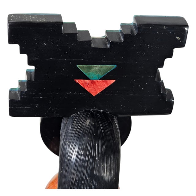 Turquoise Rain Cloud Kachina Sculpture by Pedro Jimenez Iii, Blue Elk, Stone Inlay, 18" For Sale - Image 8 of 15
