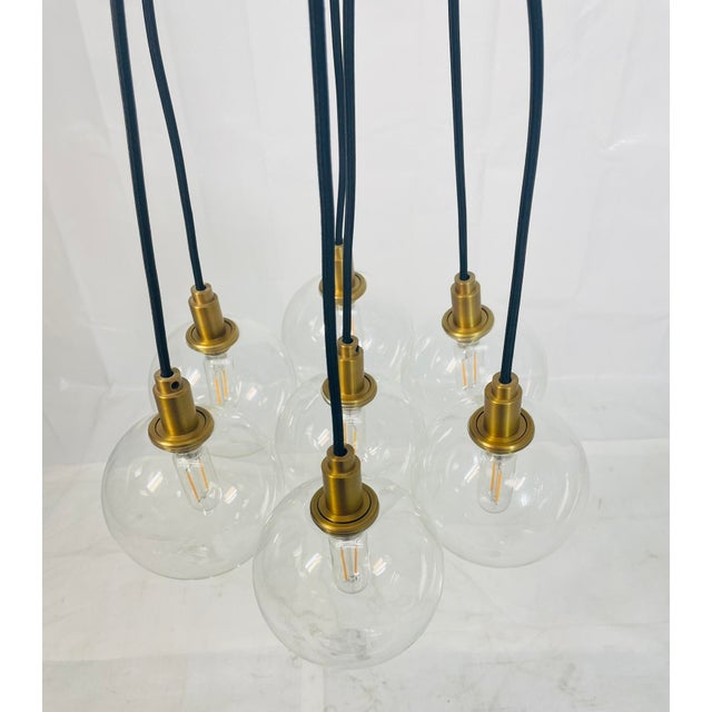 Brass Modern 7-Light Cluster Chandelier With Oversized Glass Globes and Satin Brass For Sale - Image 8 of 15