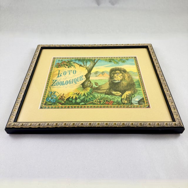 Cream Loto Zoologique Game Box Lid, Chromolithograph, Framed, Circa 1900 For Sale - Image 8 of 13