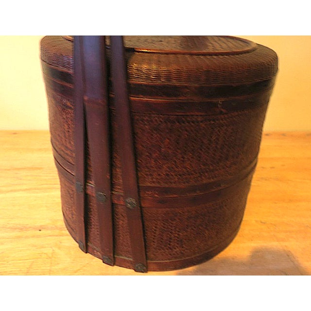 Antique Basket in Wood and Rattan with Three Sections, 1900 For Sale - Image 6 of 12