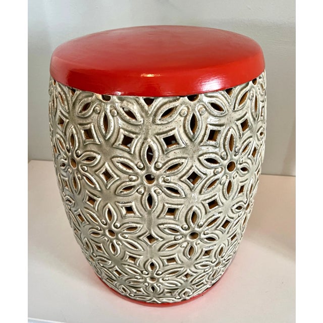 Orange Top Ceramic Detailed Garden Stool or Side Table For Sale In Los Angeles - Image 6 of 13