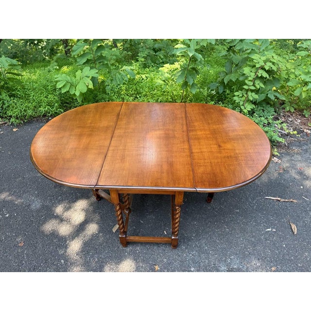 Vintage English Table Drop Leaf Gateleg Barley Twist Oval Dining Table For Sale In Washington DC - Image 6 of 18