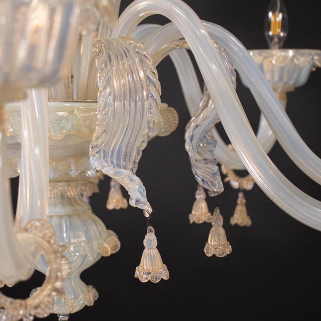 Large 8-Arm Ca’ Rezzonico Style Gold-Infused Opaline Murano Chandelier in the Manner of Giuseppe Briati For Sale - Image 10 of 18