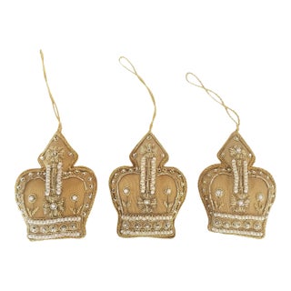 Vintage Royal Collection Beaded Crown Ornaments - Set of 3 For Sale