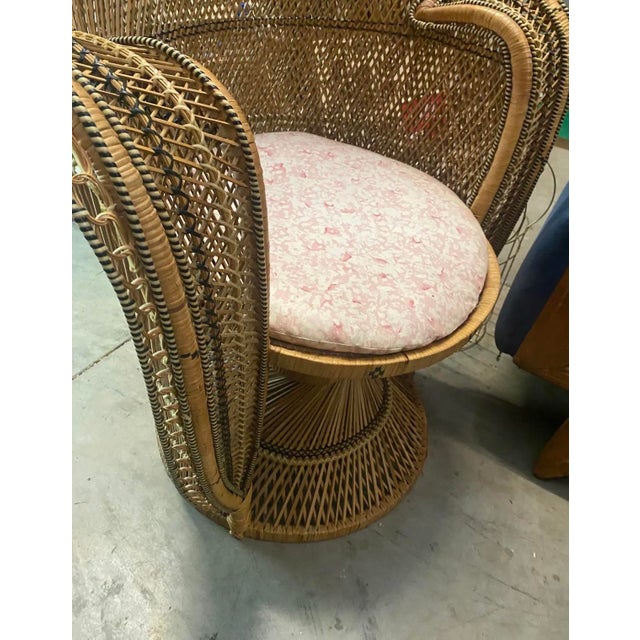 Tan Petite Vintage Wicker Peacock Chair and Cushion For Sale - Image 8 of 12