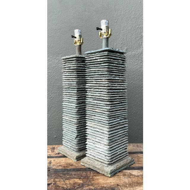 Late 20th Century Vintage Stacked Stone Table Lamps - Pair For Sale - Image 5 of 14