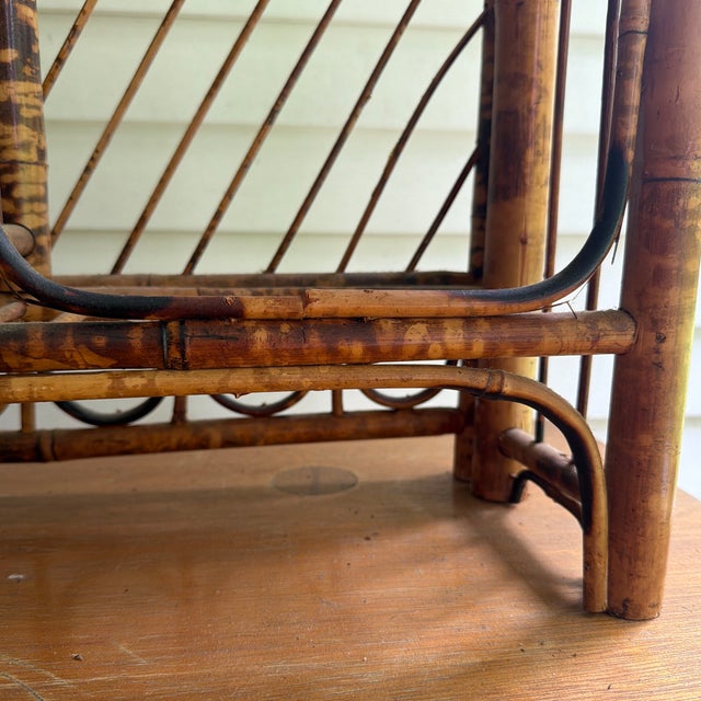 Boho Chic Vintage Mid Century Burnt Bamboo Shelf Hanging Wall Shelf Display Rack Etagere For Sale - Image 3 of 5