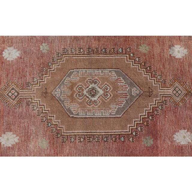 Vintage Turkish Oushak Rug With Terracotta Field and Geometric Medallion 4'9 X 9'0 For Sale - Image 9 of 11