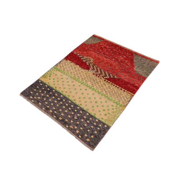 Contemporary Contemporary Balochi Red/Gray Wool Rug - 3'2''x4'10'' For Sale - Image 3 of 11