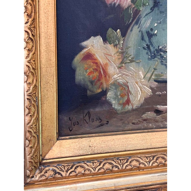 Jos Klaas / Henry Schouten, Floral Still Life with Roses in Vase, 1890s, Oil on Canvas, Framed For Sale - Image 10 of 12