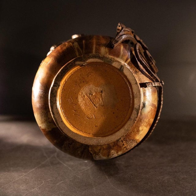 Art Deco Salted Stoneware Shell Vase with Wrought Iron Frame by Roger Guerin & Francois Carion, 1920 For Sale - Image 11 of 16