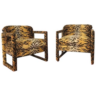 Custom Tiger Print Milo Baughman Chairs For Sale