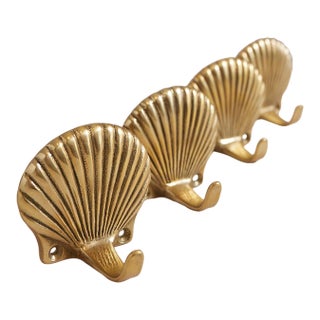 1980s Brass Shell Towel or Key Hooks For Sale