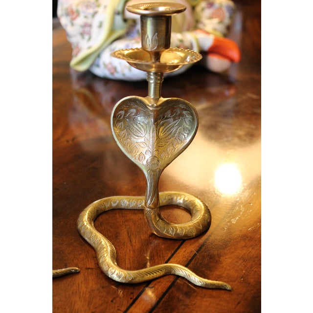 Brass Vintage Pair of Brass Cobra Snake MCM Candlesticks For Sale - Image 8 of 8