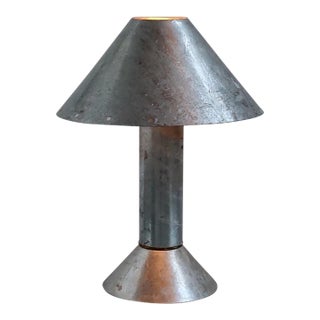 1980s Ron Rezek Galvanized Steel Table Lamp With Brass Accents For Sale