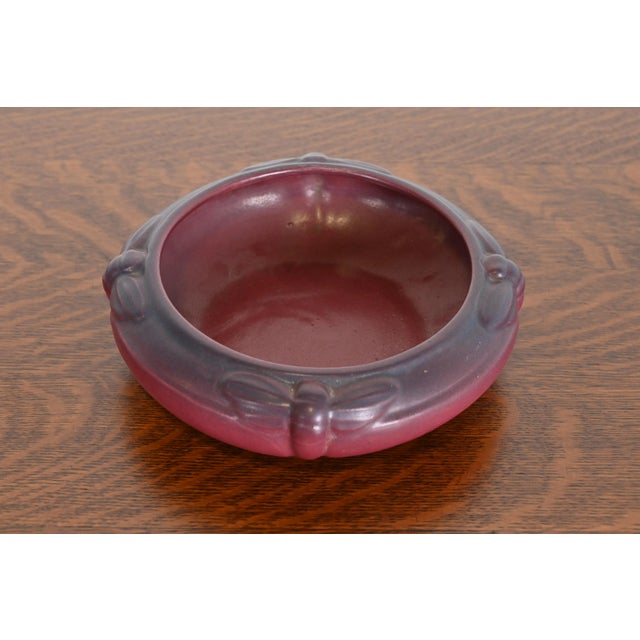 Art Nouveau Van Briggle Arts & Crafts Dragonfly Mulberry Glazed Ceramic Bowl, Early 20th Century For Sale - Image 3 of 12