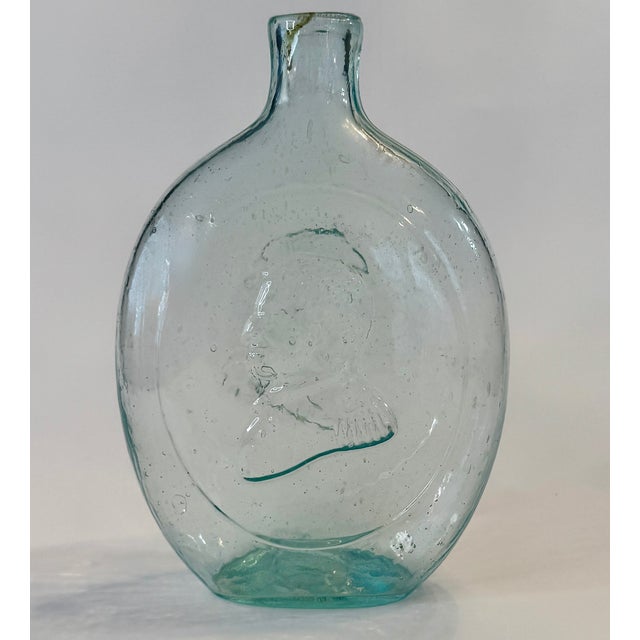 American Antique Americana Aqua Glass Flask George Washington Zachary Taylor Circa 1848 For Sale - Image 3 of 12