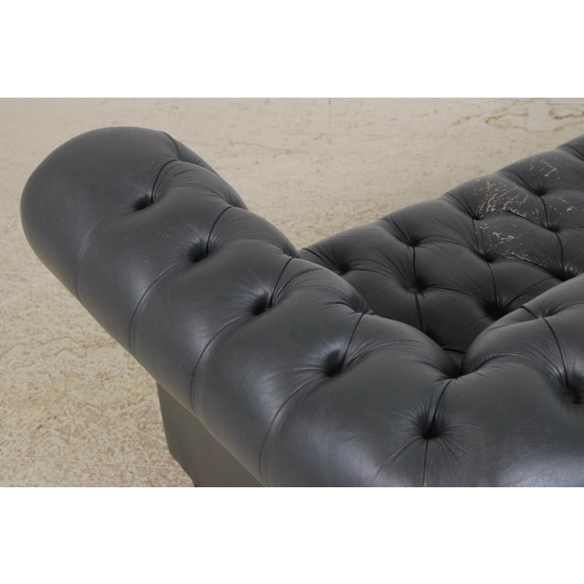 Blue Leather Chesterfield English Style Loveseat For Sale - Image 12 of 18