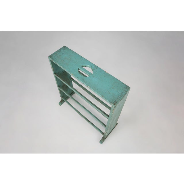 1920s Small Industrial Mint-Colored Rack with 4 Shelves, Belgium, 1920s For Sale - Image 5 of 13