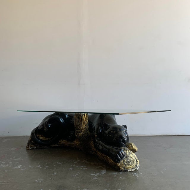 Vintage Glass Top Ceramic Panther Coffee Table Chairish