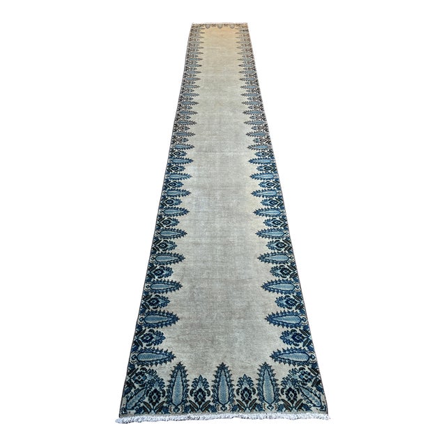 Vintage Handmade Wool Runner Rug | 19 Ft Moroccan Style Entryway Rug For Sale