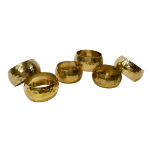 Vintage Hammered Brass Napkin Rings, Set of 6