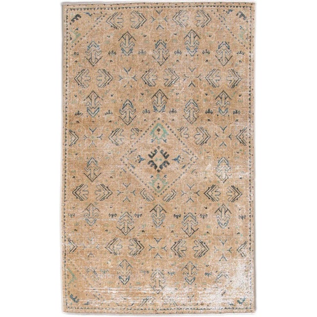 Textile Vintage Persian Distressed Handmade Beige Geometric Wool Rug For Sale - Image 7 of 7