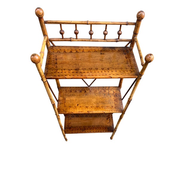 Early 20th Century Victorian English Burnt Bamboo Bookshelf For Sale - Image 4 of 16