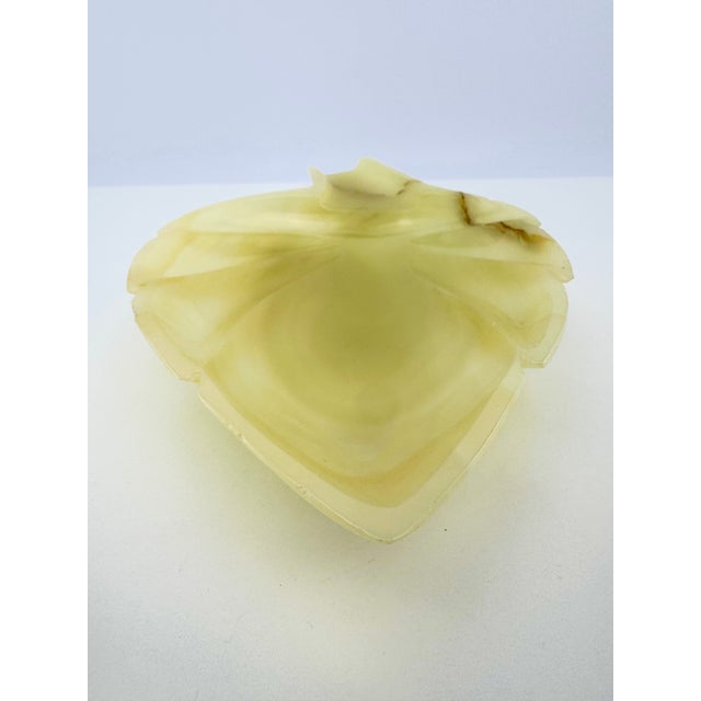 Vintage Italian Hand-Carved Alabaster Leaf Form Footed Tray For Sale - Image 9 of 12