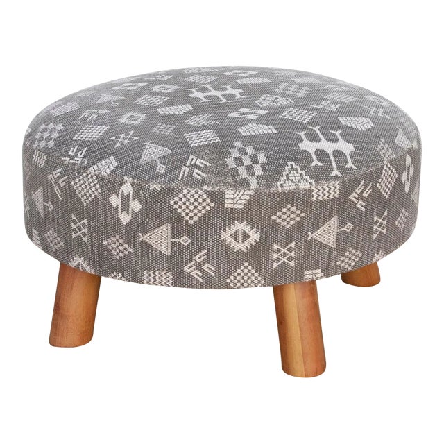 Mali Black & White Dhurrie Ottoman Stool For Sale