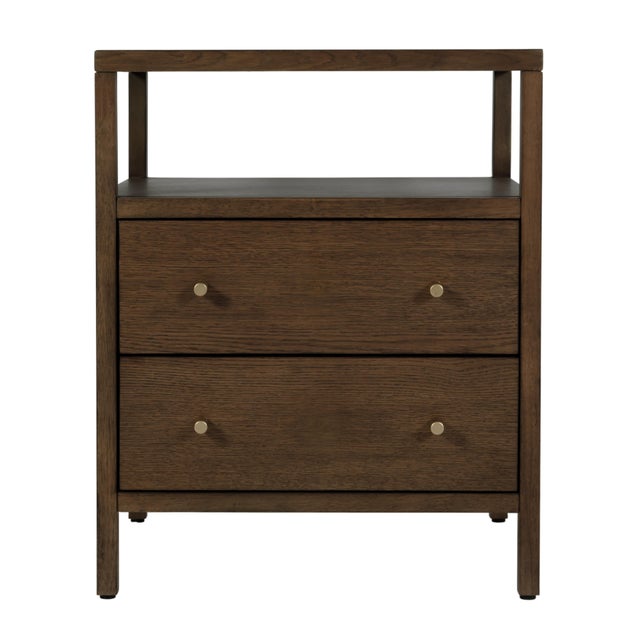 Mendel 21.25 in. W Rectangular Wood 2 Drawer Narrow Nightstand with Open Shelf, Walnut For Sale In Chicago - Image 6 of 11
