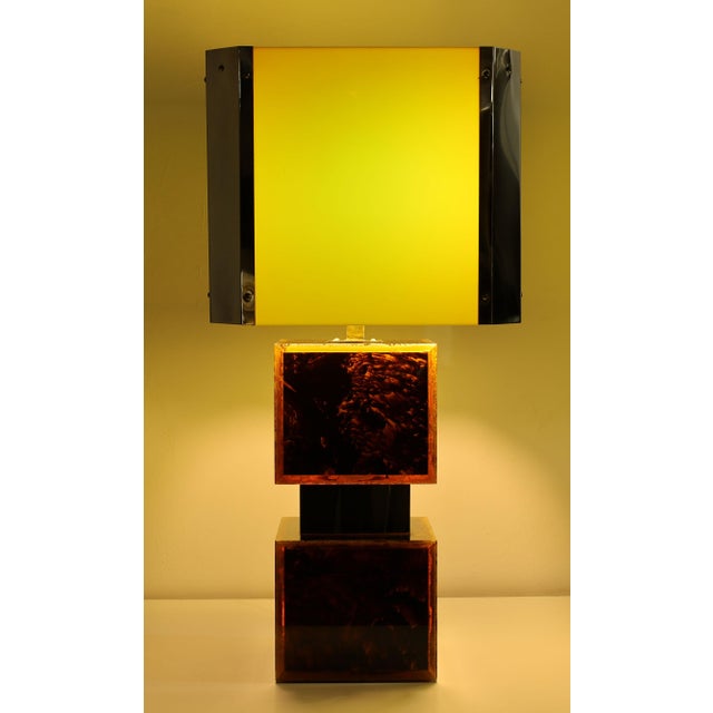 1970s Brazilian Acrylic, Resin and Brass Custom Table Lamps - a Pair For Sale - Image 4 of 11