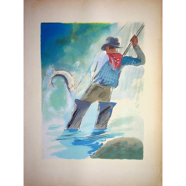 Milivoj Uzelac, Sport Fishing, 1932, Original Lithograph For Sale - Image 4 of 5