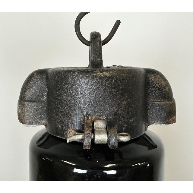 Vintage Industrial Bauhaus Black Enamel Pendant Lamps from Elektrosvit, 1960s, Set of 4 For Sale - Image 6 of 14