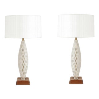 Pair of Murano Glass Table Lamps on Walnut Bases, Italy, 1960s For Sale