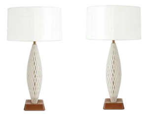 Pair of Murano Glass Table Lamps on Walnut Bases, Italy, 1960s