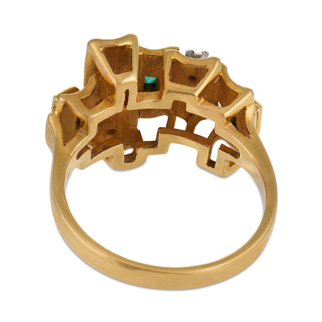 Vintage Emerald Diamond 18k Yellow Gold Ring, Size 6.5 For Sale In Los Angeles - Image 6 of 6