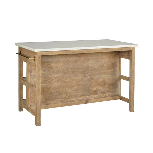Rustic European Matthew Izzo Home Cocina Mango Wood Kitchen Island With Banswara Marble Top For Sale - Image 3 of 6