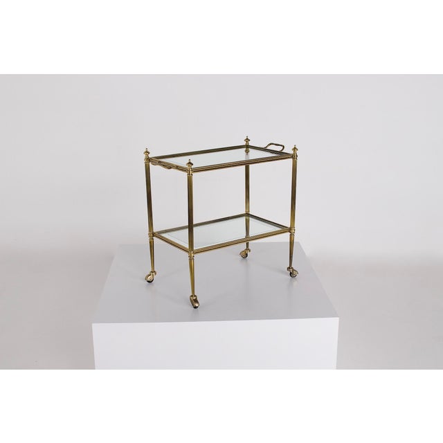 Neoclassical Brass and Mirror Serving Cart in the style of Maison Jansen, 1960s For Sale - Image 11 of 12