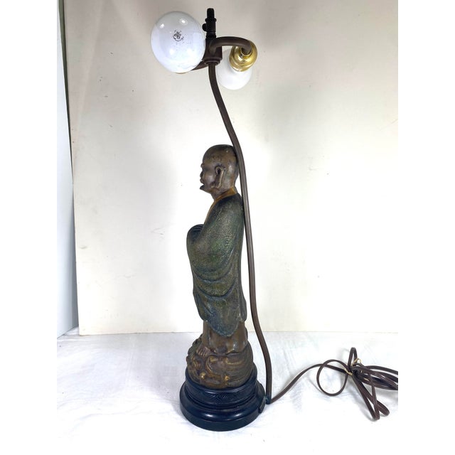 1940s Vintage 1940s Monk Figurine Lamp With String Shade For Sale - Image 5 of 11