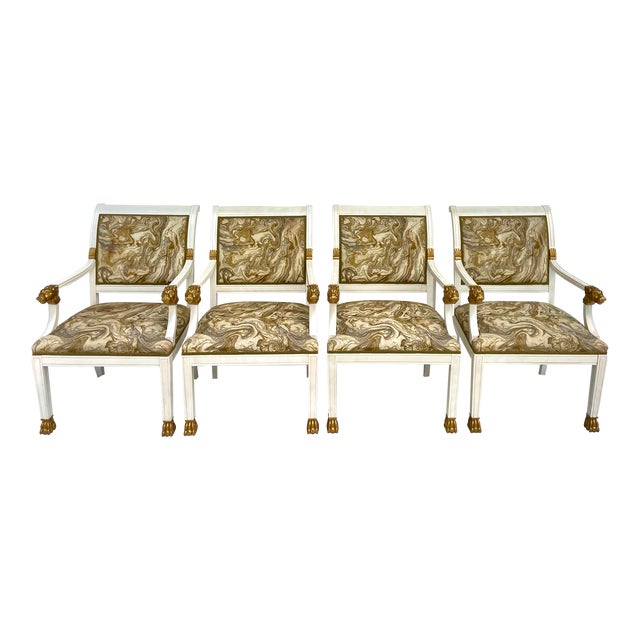 Set of 4 Traditional Empire Lion Head Armchairs For Sale