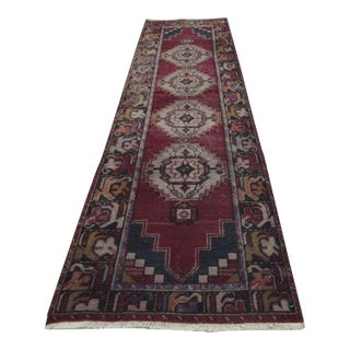 1980s Turkish Red Medallion Runner Rug For Sale